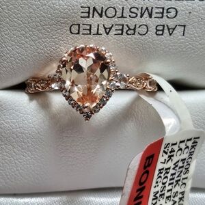 New W/Tags Lab Created Pink Sapphire 14K Rose Gold Over Silver Sz 7